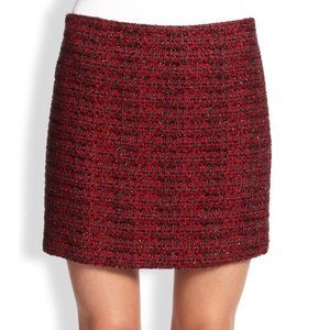 Alice + Olivia Elana Red Metallic Tweed Mini Skirt
